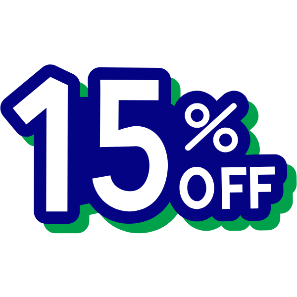 Cartoon graphic saying 15% off