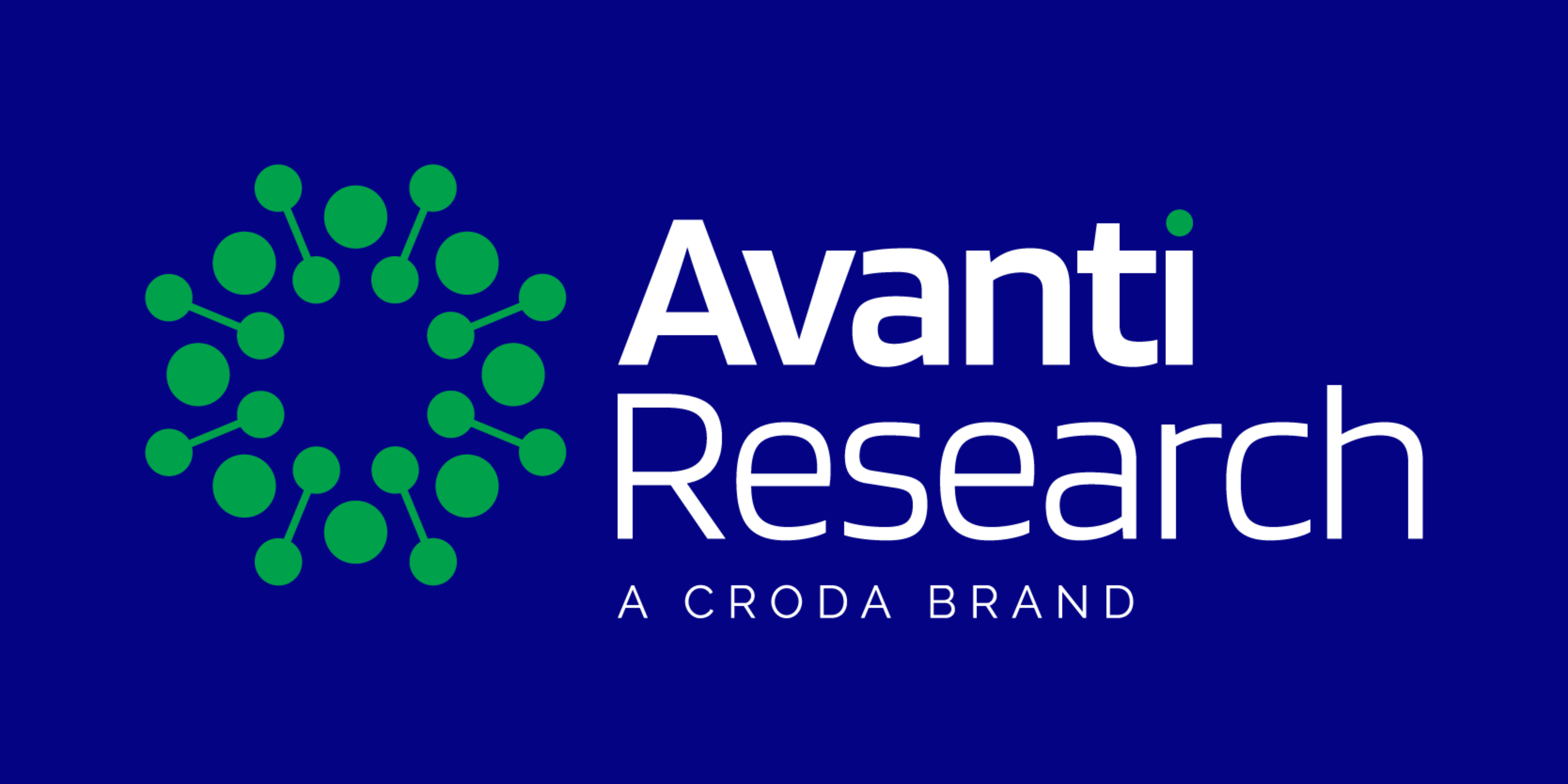 White avanti research logo on blue background
