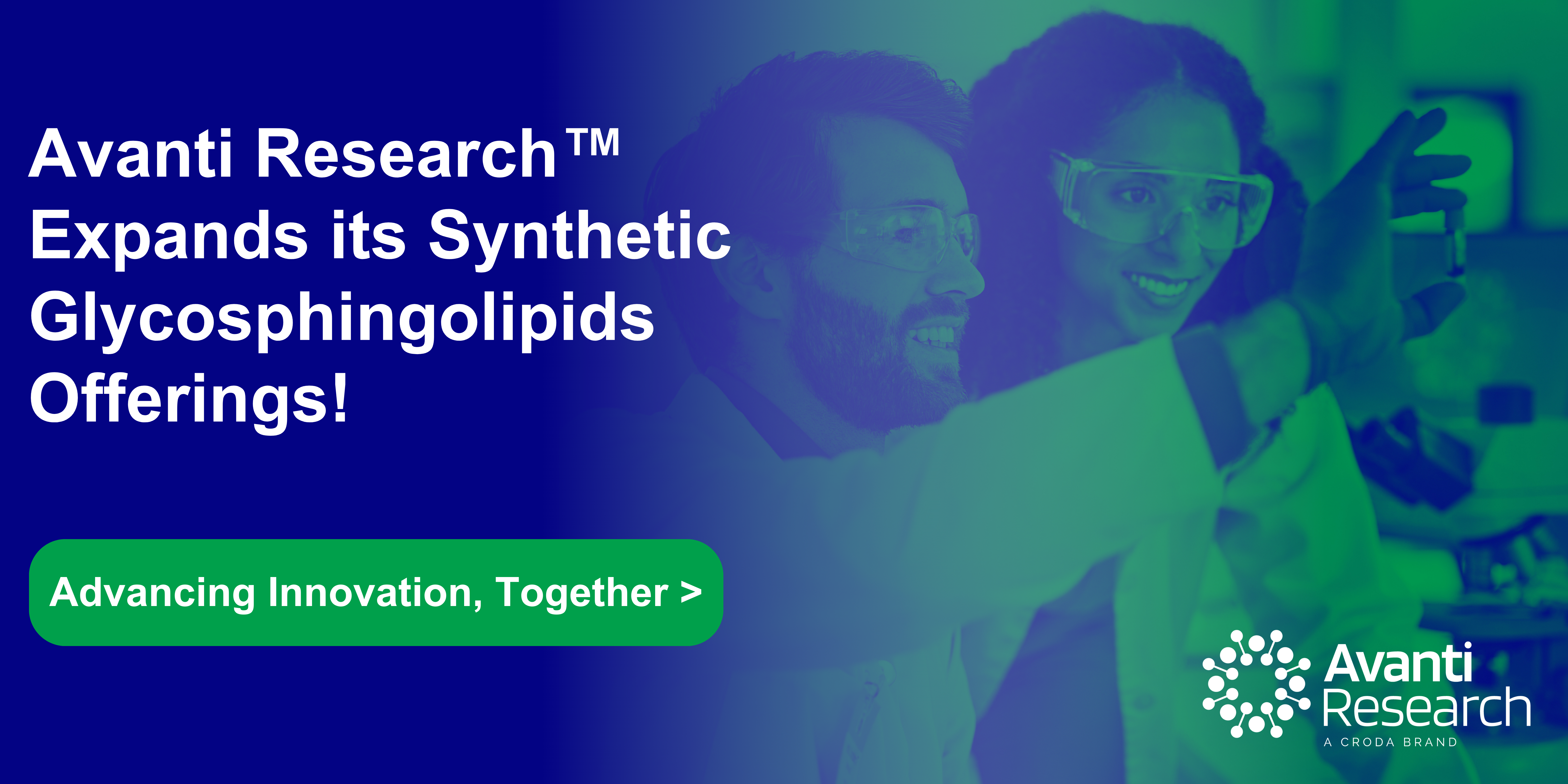 Green and blue washed image of male and female scientist in lab