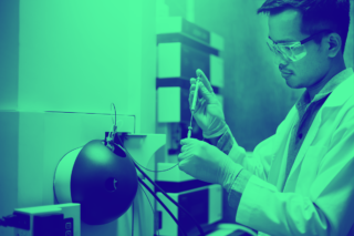 Green washed image of male in lab