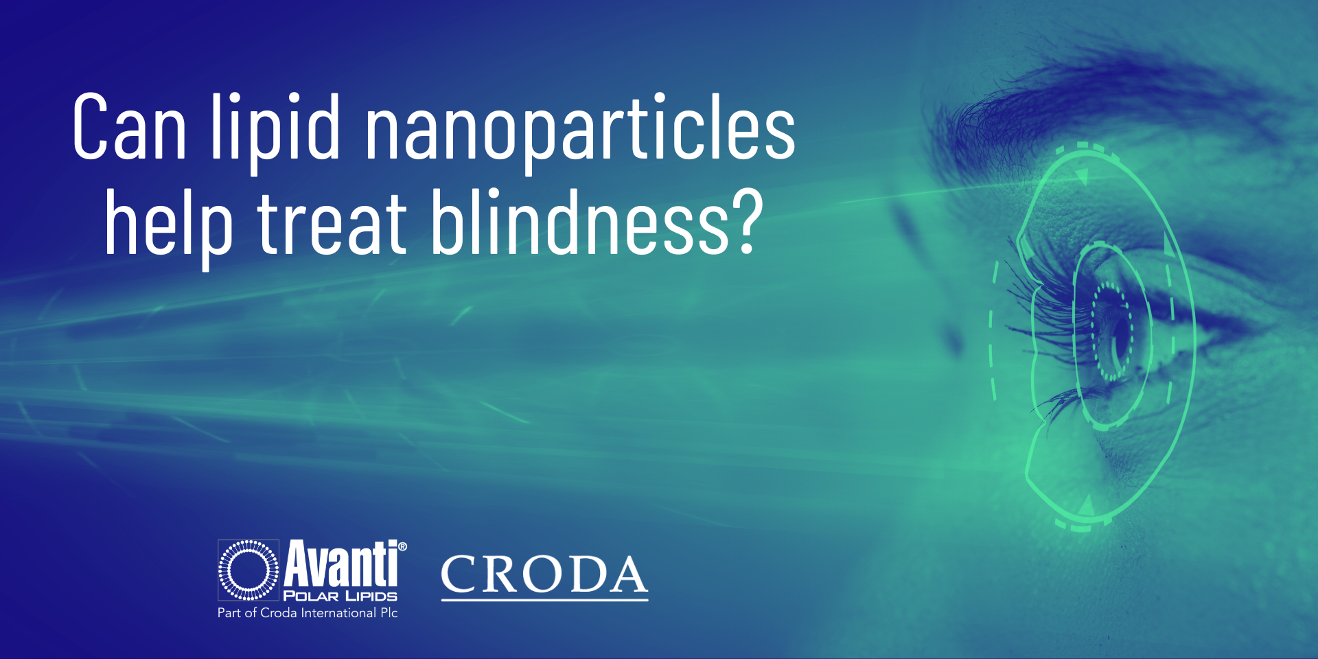 Green and blue washed image of eye with text overlaid