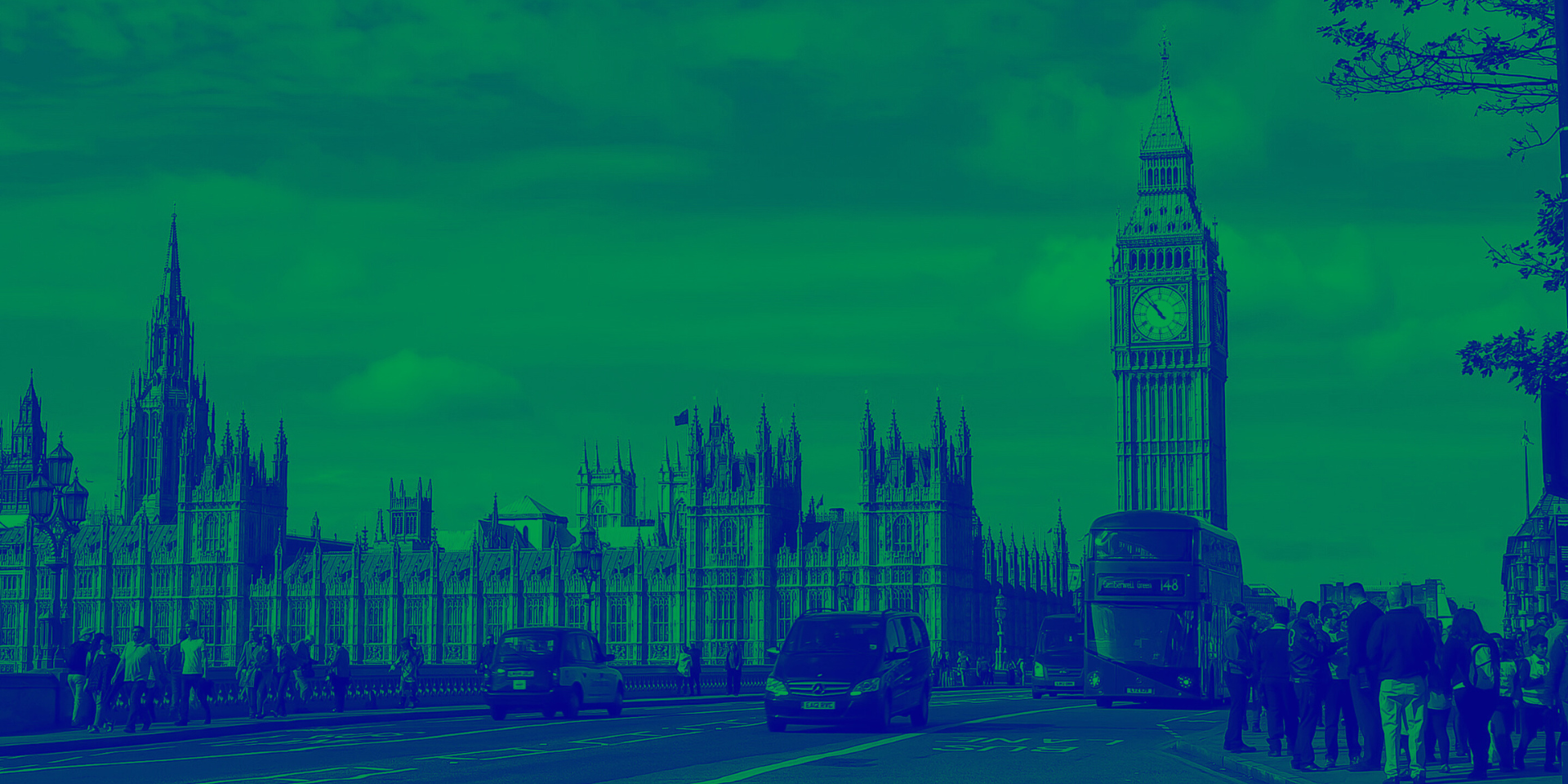 green and blue washed image of big ben in london
