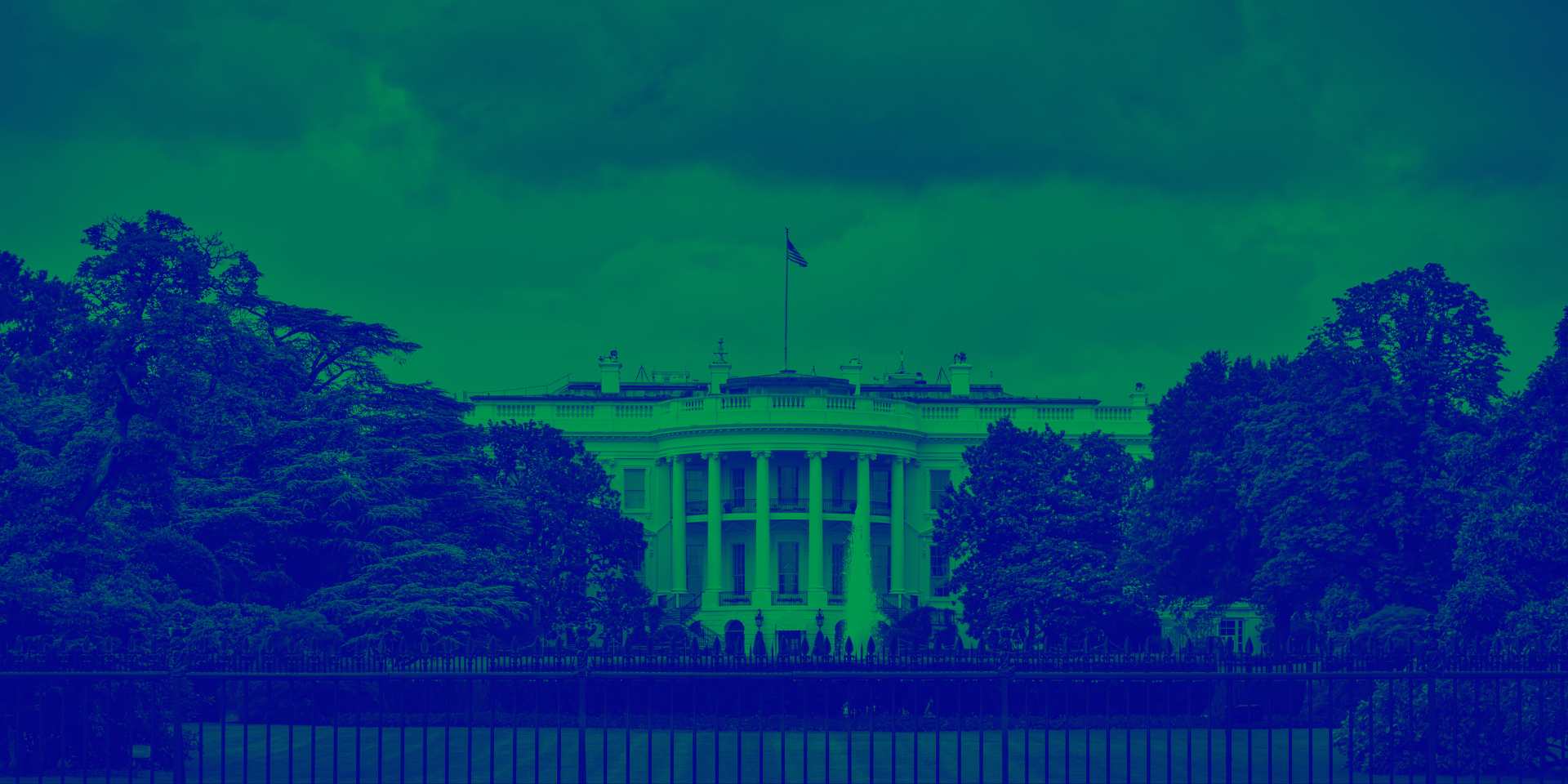 Green and blue washed image of the white house