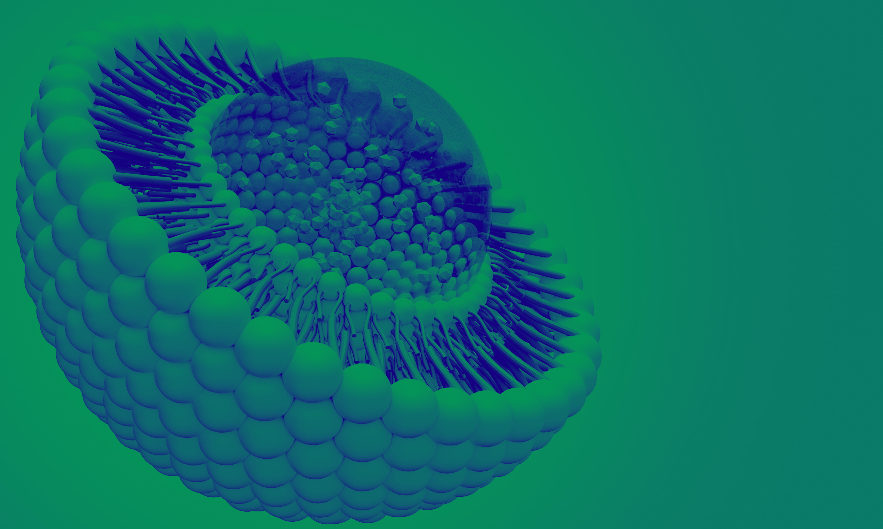 green and blue washed image of liposome