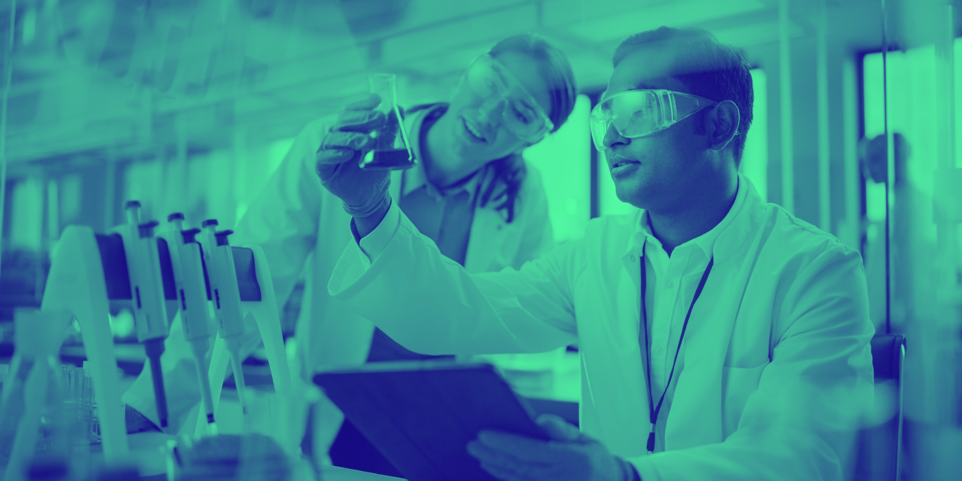 Green washed image of people in lab