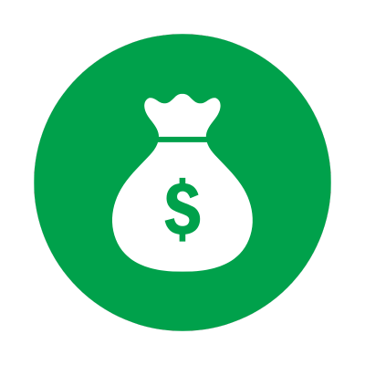 green circular icon with money bag and dollar