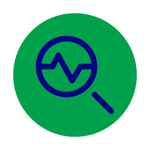 Green and blue washed cartoon icon of magnifying glass