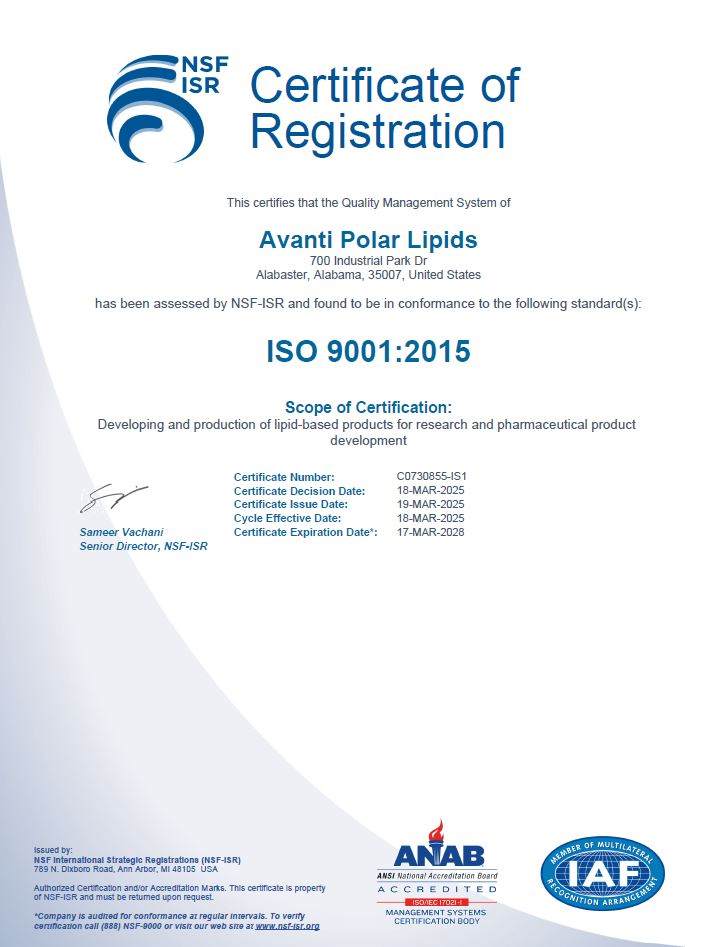 Cover of Avanti ISO Certifications