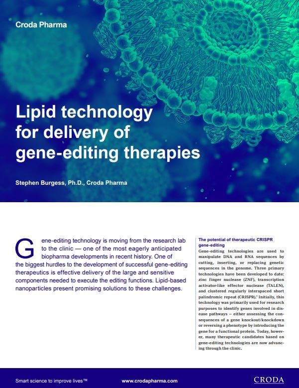 Cover of whitepaper: lipid technology for delivery of gene-editing therapies