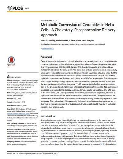 Cover of Metabolic Conversion of Ceramides in HeLa Cells - A Cholesteryl Phosphocholine Delivery Approach