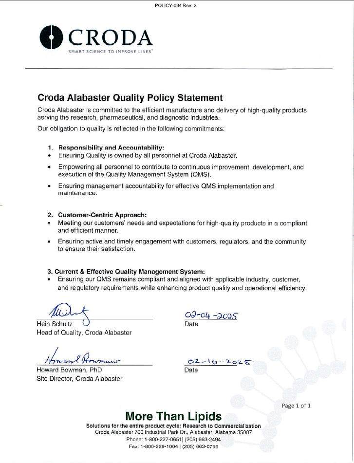 Cover of: Croda Alabaster quality Policy Statement