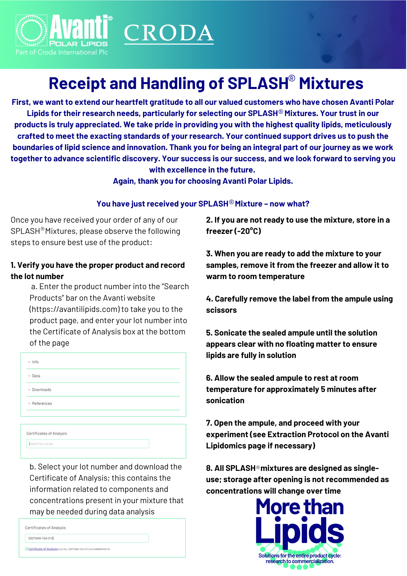 Steps for receiving and handling splash from Avanti Research